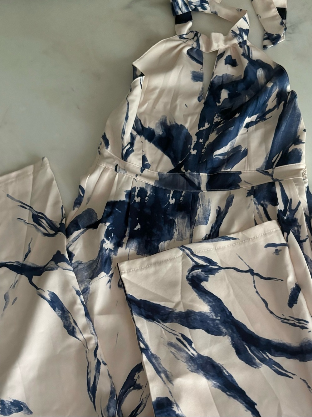 Blue and White Printed Jumpsuit